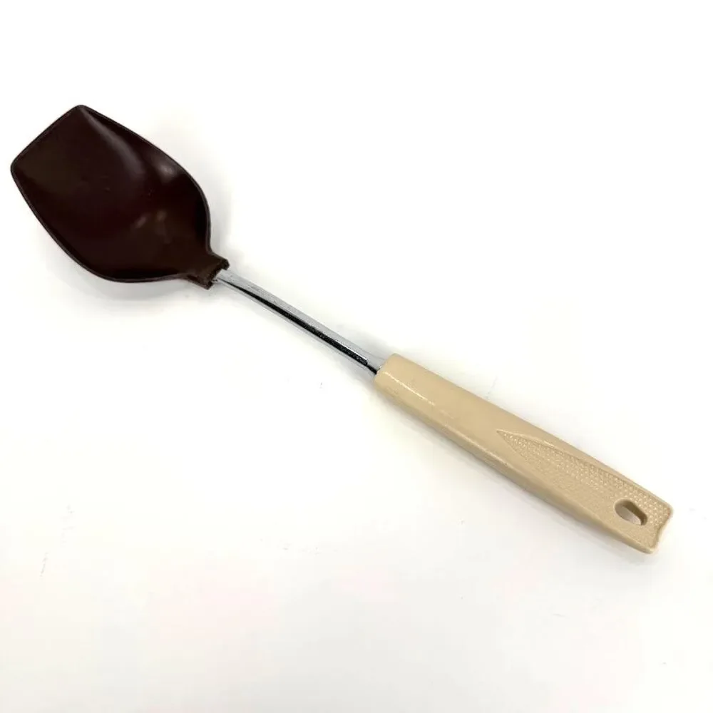 Vintage EKCO Brown Nylon Spoonula Spoon/Spatula, Chromium with Almond Handle